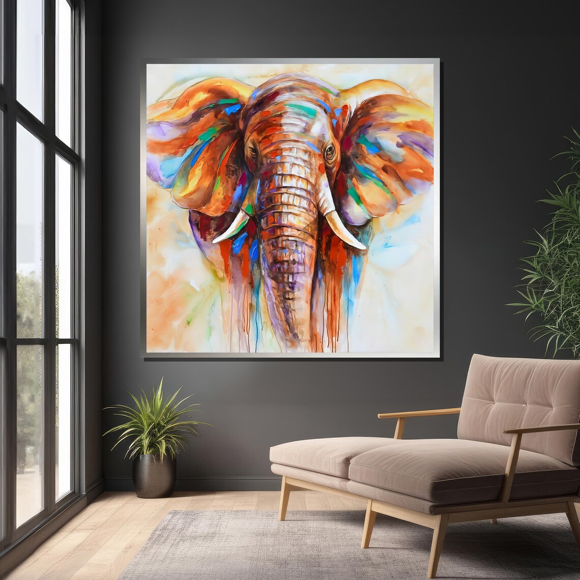 Colorful Elephant Abstract Art Print, Expressionist Decor - Image 4