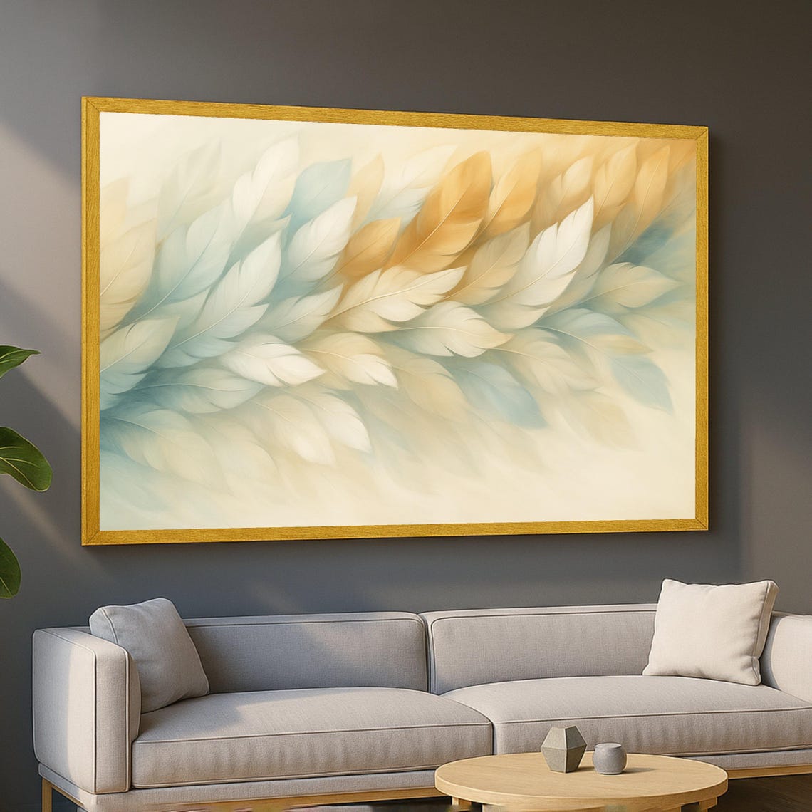 Soft Pastel Feathers White Blue Gold Ethereal Dreamy Wall Poster