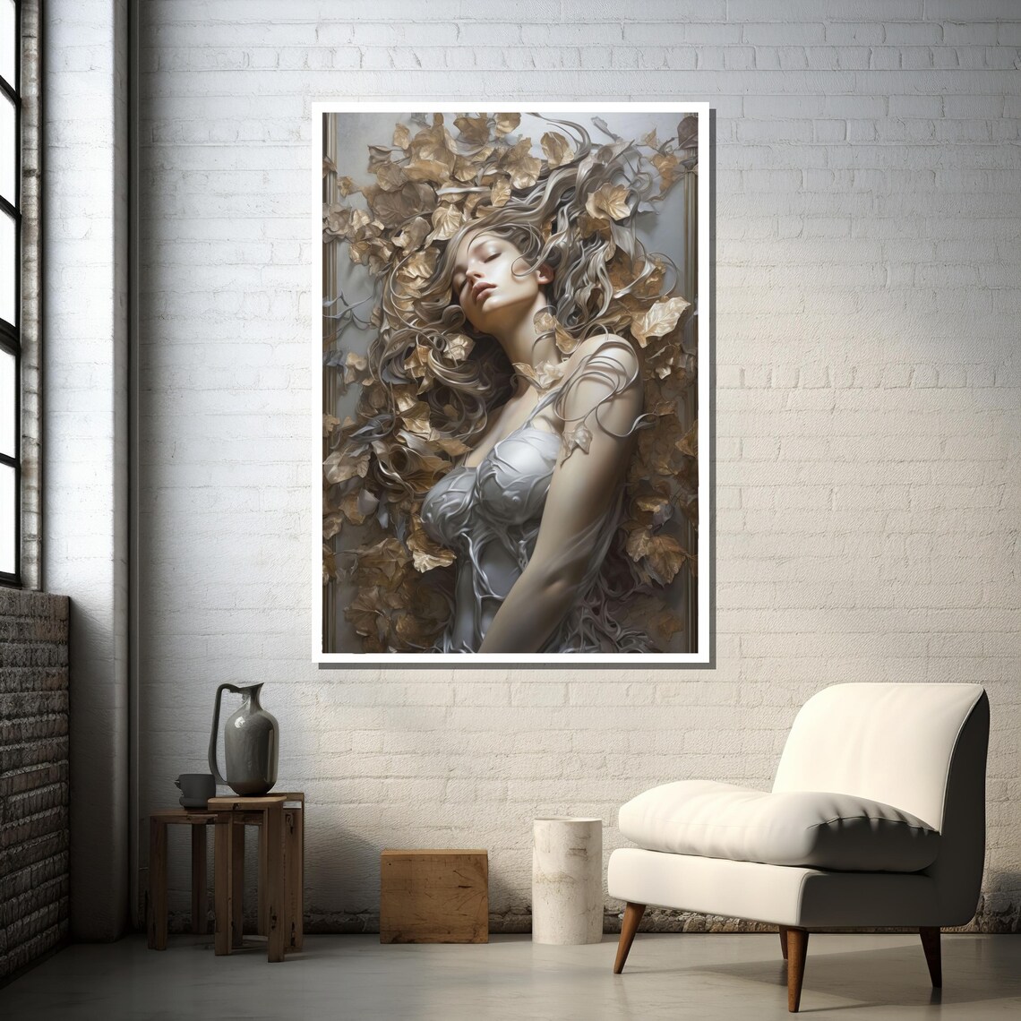Dreamlike Woman With Flowing Hair, Surreal Fantasy Art Print - Image 4