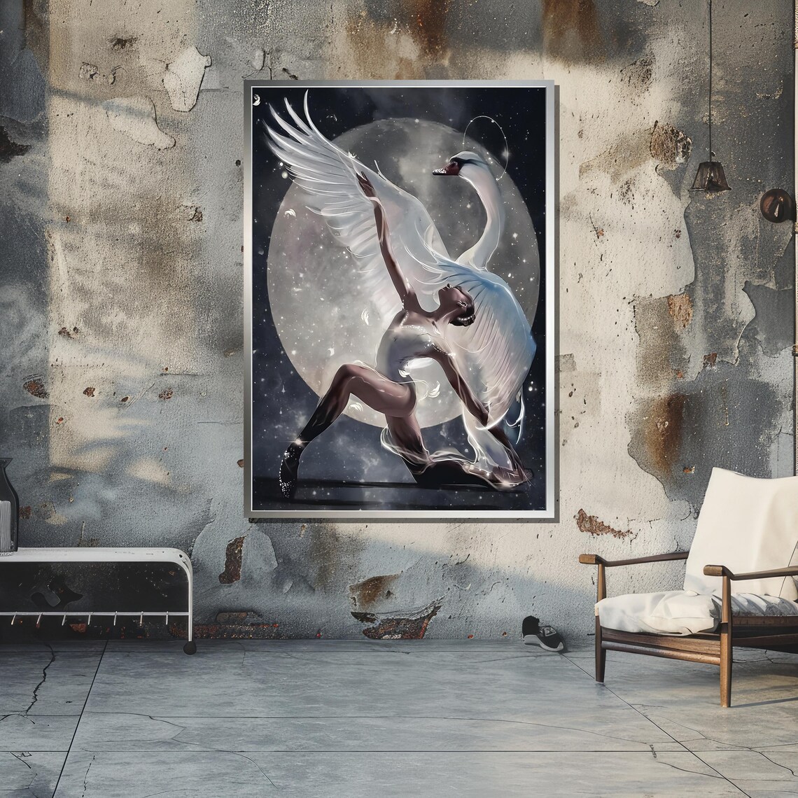 Celestial Ballerina With Swan, Ethereal Ballet Art