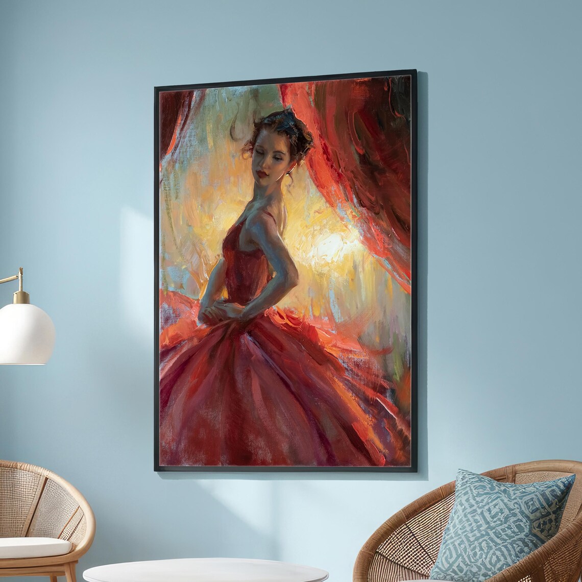 Elegant Woman In Red Gown, Romantic Art Print