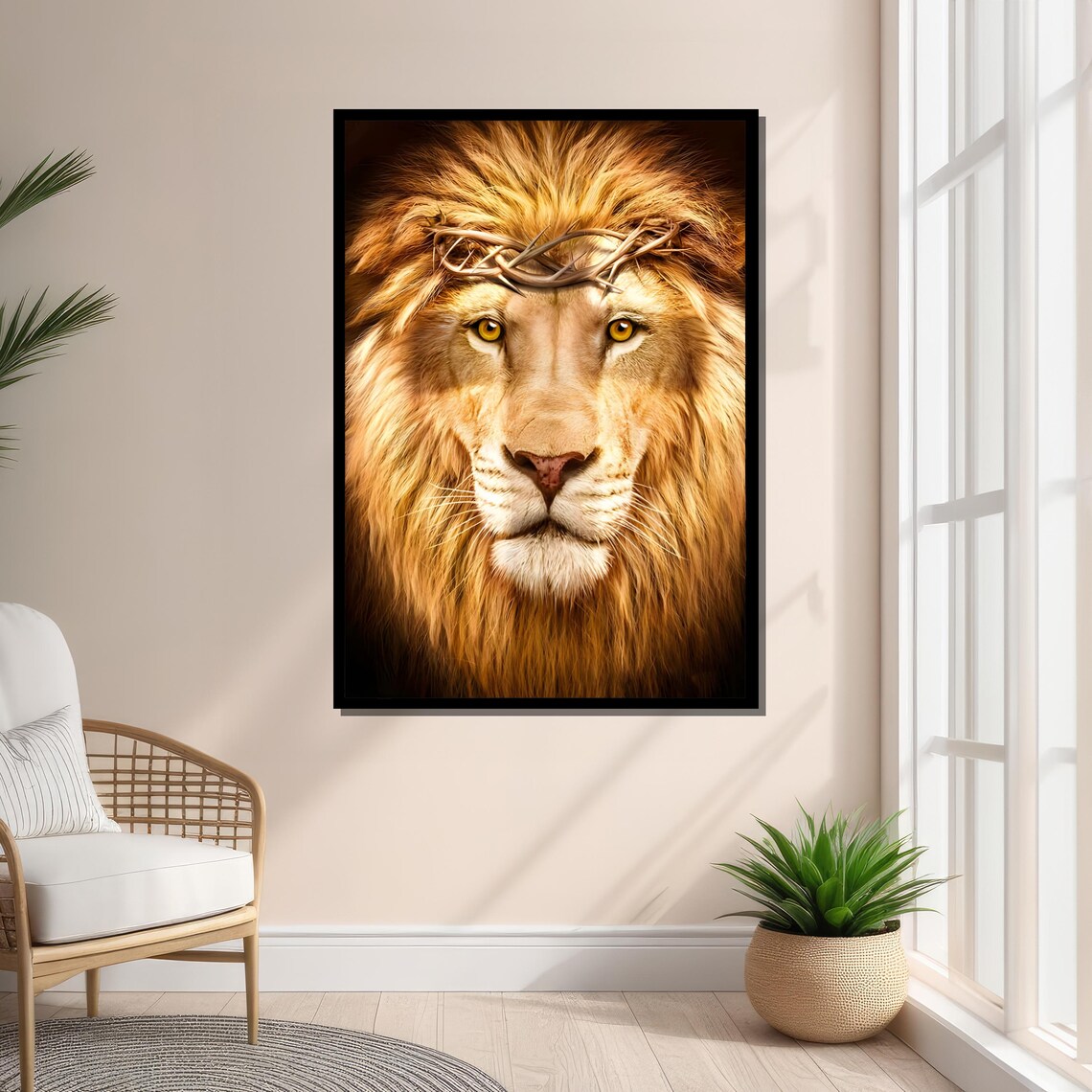 Lion With Crown Of Thorns Art, Majestic Wildlife - Image 3