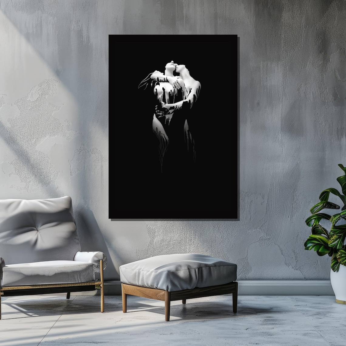 Abstract Lovers Embrace, Minimalist Surrealist Art - Image 2