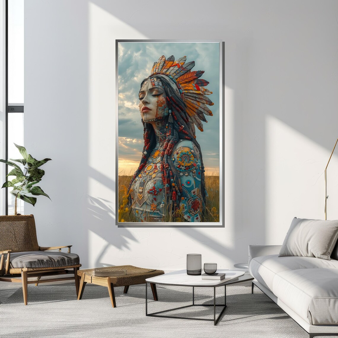 Mosaic Woman With Tribal Headdress, Cultural Art - Image 4