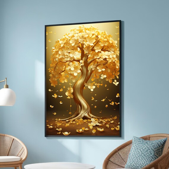 Golden Tree With Falling Petals Surreal Fantasy Nature Poster