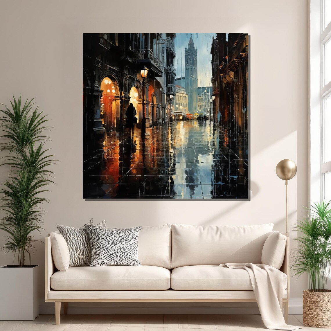 Rainy Cityscape With Glowing Lights, Urban Scene - Image 2