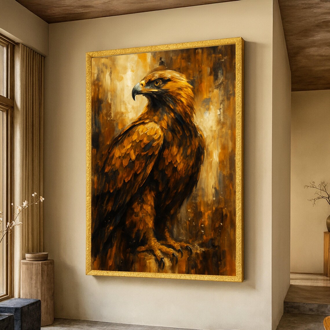 Majestic Golden Eagle Wall Art Print, Rustic Wildlife
