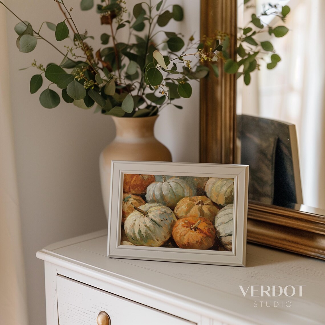 Vintage Heirloom Pumpkins Still Life Oil Painting Fall Harvest Wall Art Print - Image 4