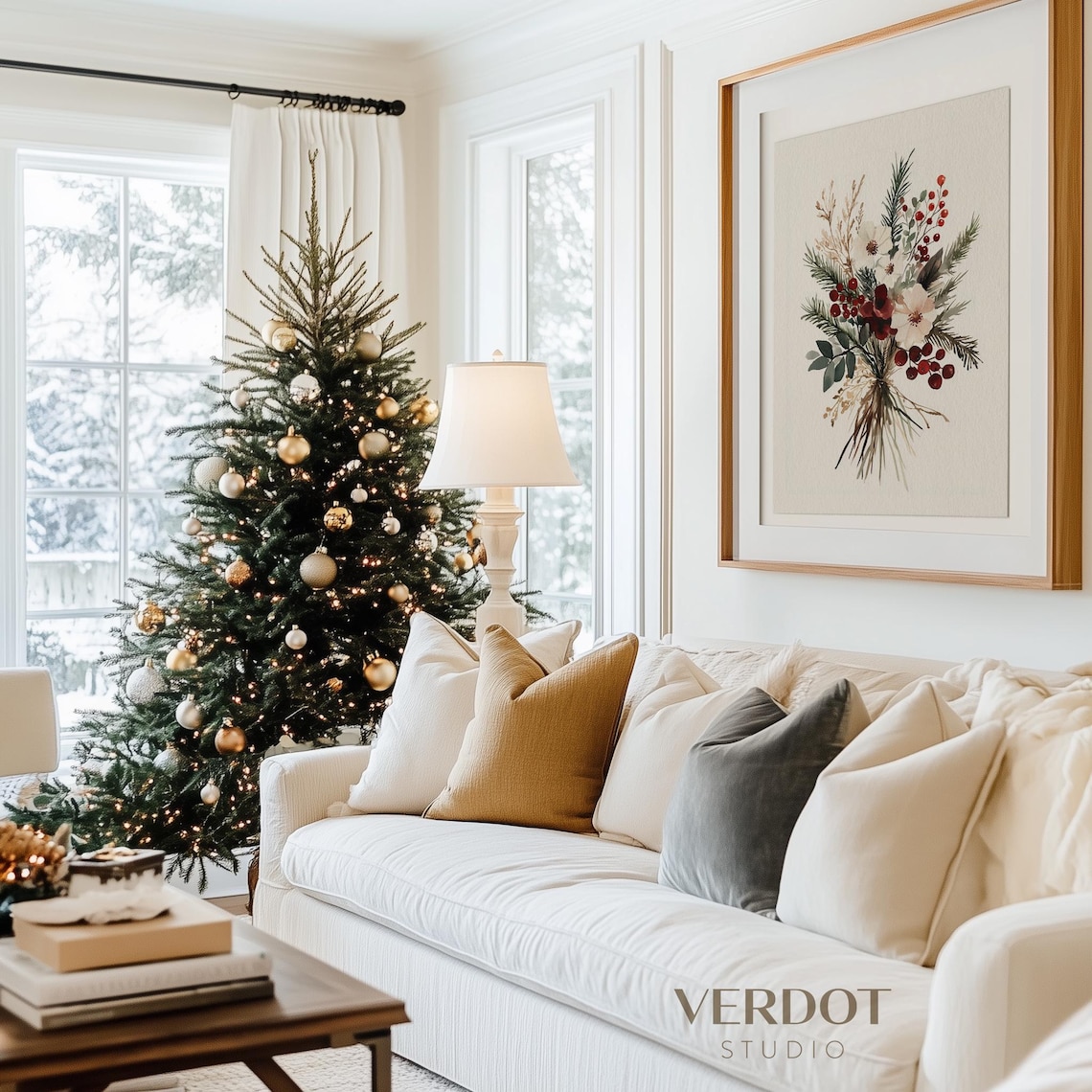 Winter Flowers Christmas Print, Evergreen Berries - Image 2