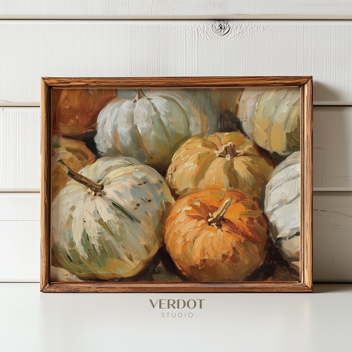 Vintage Heirloom Pumpkins Still Life Oil Painting Fall Harvest Wall Art Print