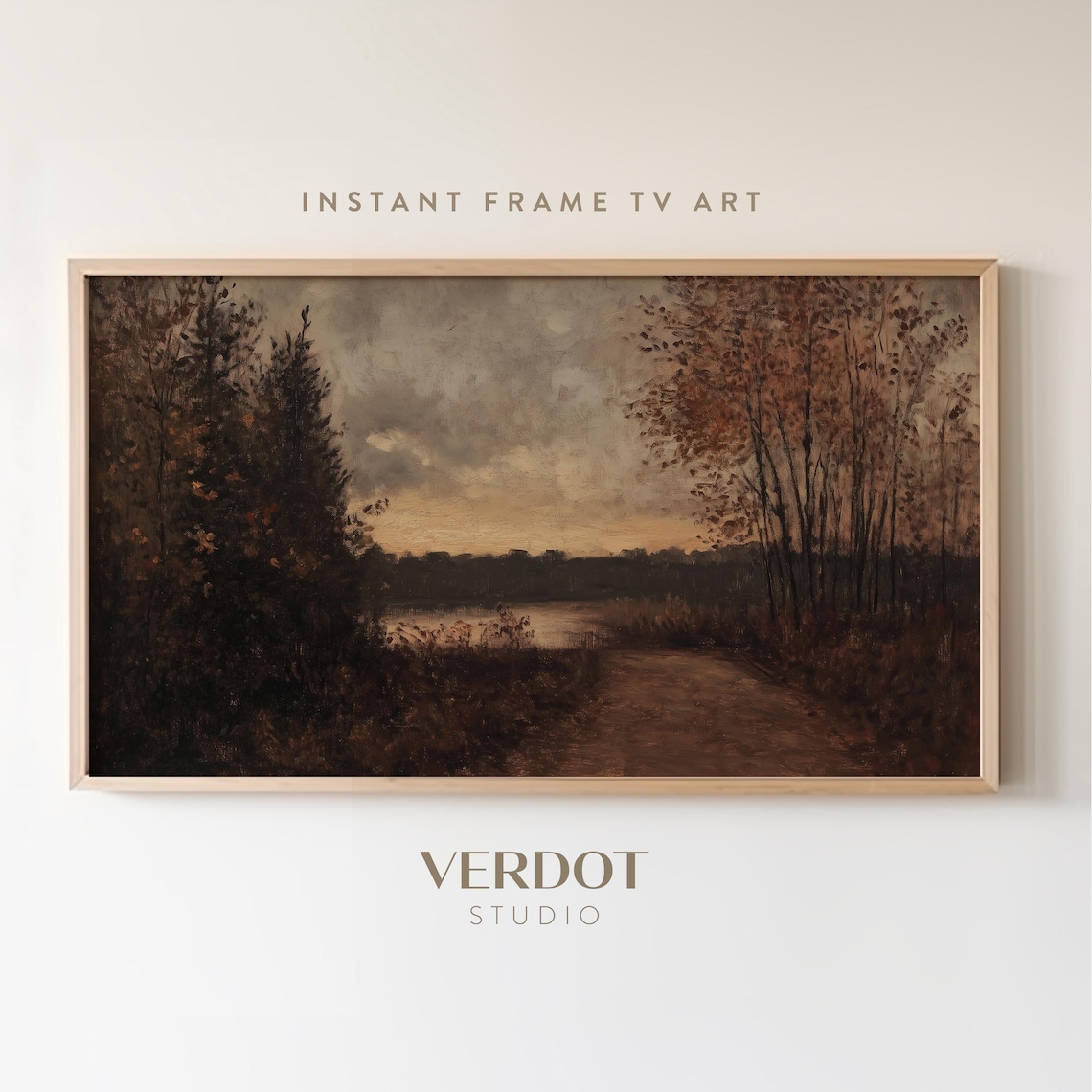 Vintage Fall Evening Art Print, Moody Autumn Trees