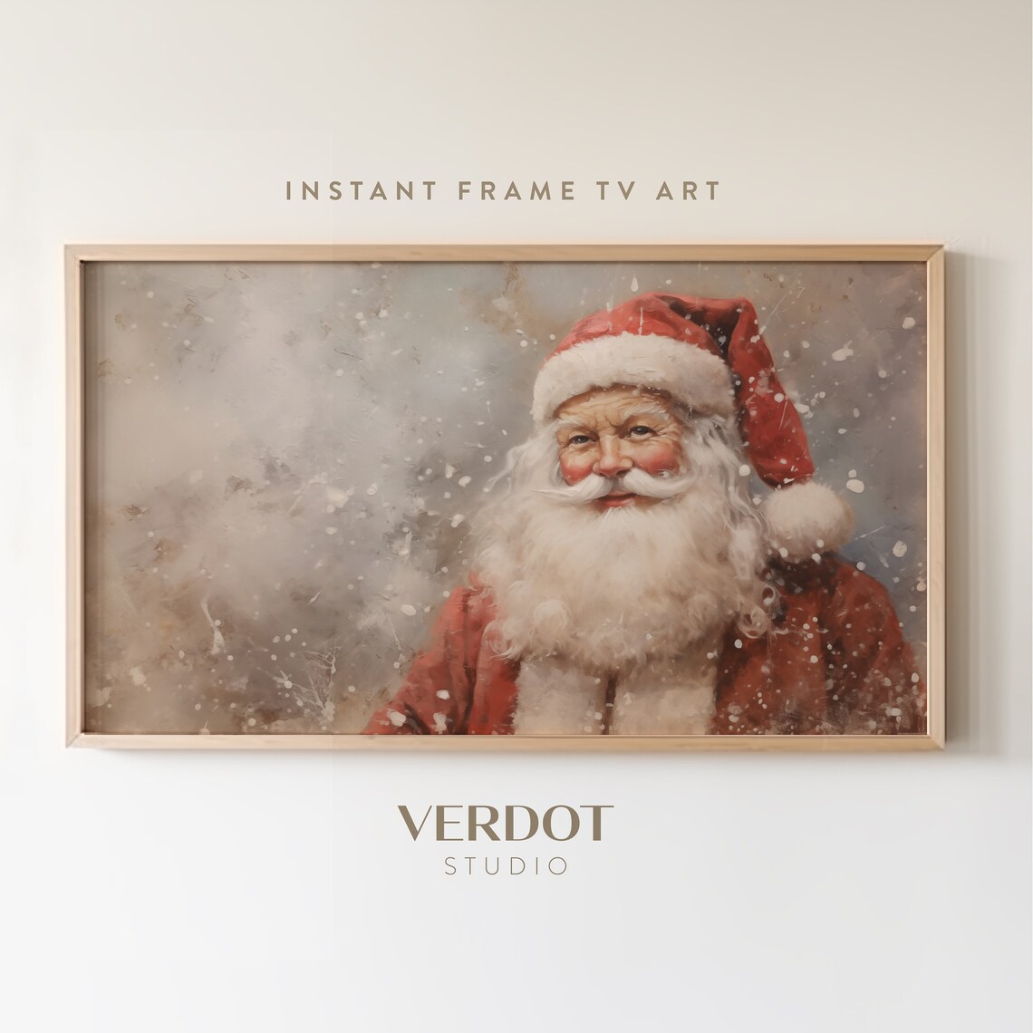 Vintage Santa Christmas Art Print, Neutral Holiday