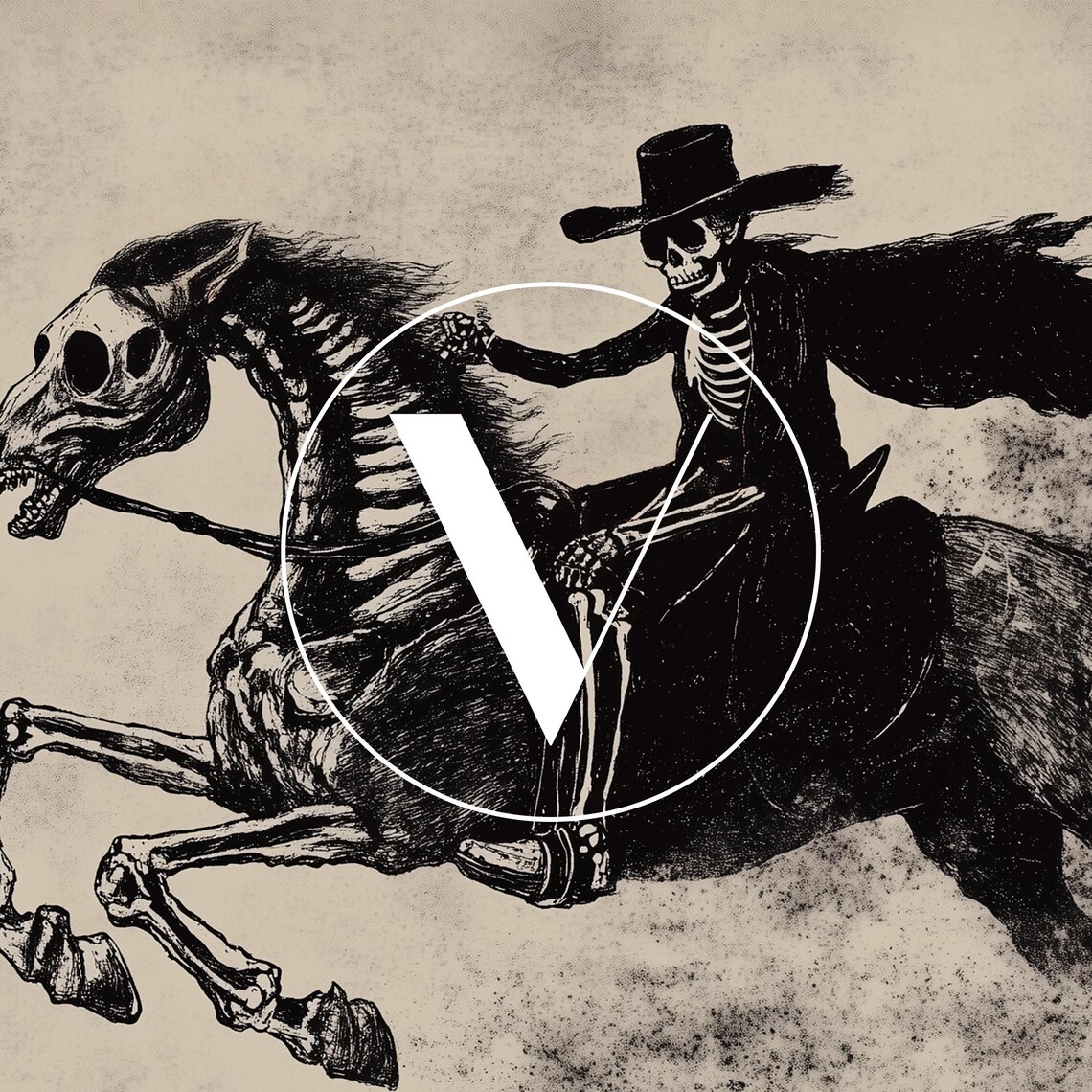 Skeleton Cowboy Halloween Vintage Western Art Print - Image 2