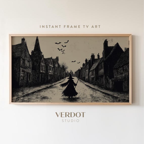Halloween Witch Village Vintage Art Print