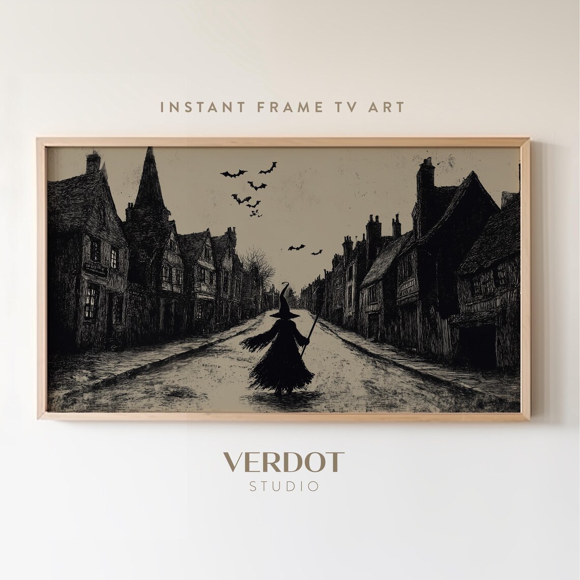 Halloween Witch Village Vintage Art Print