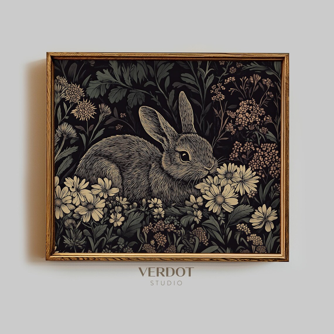 Spring Easter Bunny Print, Vintage Cottagecore Wall Art