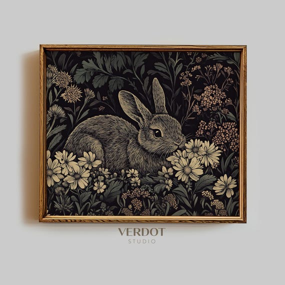 Spring Easter Bunny Print, Vintage Cottagecore Wall Art