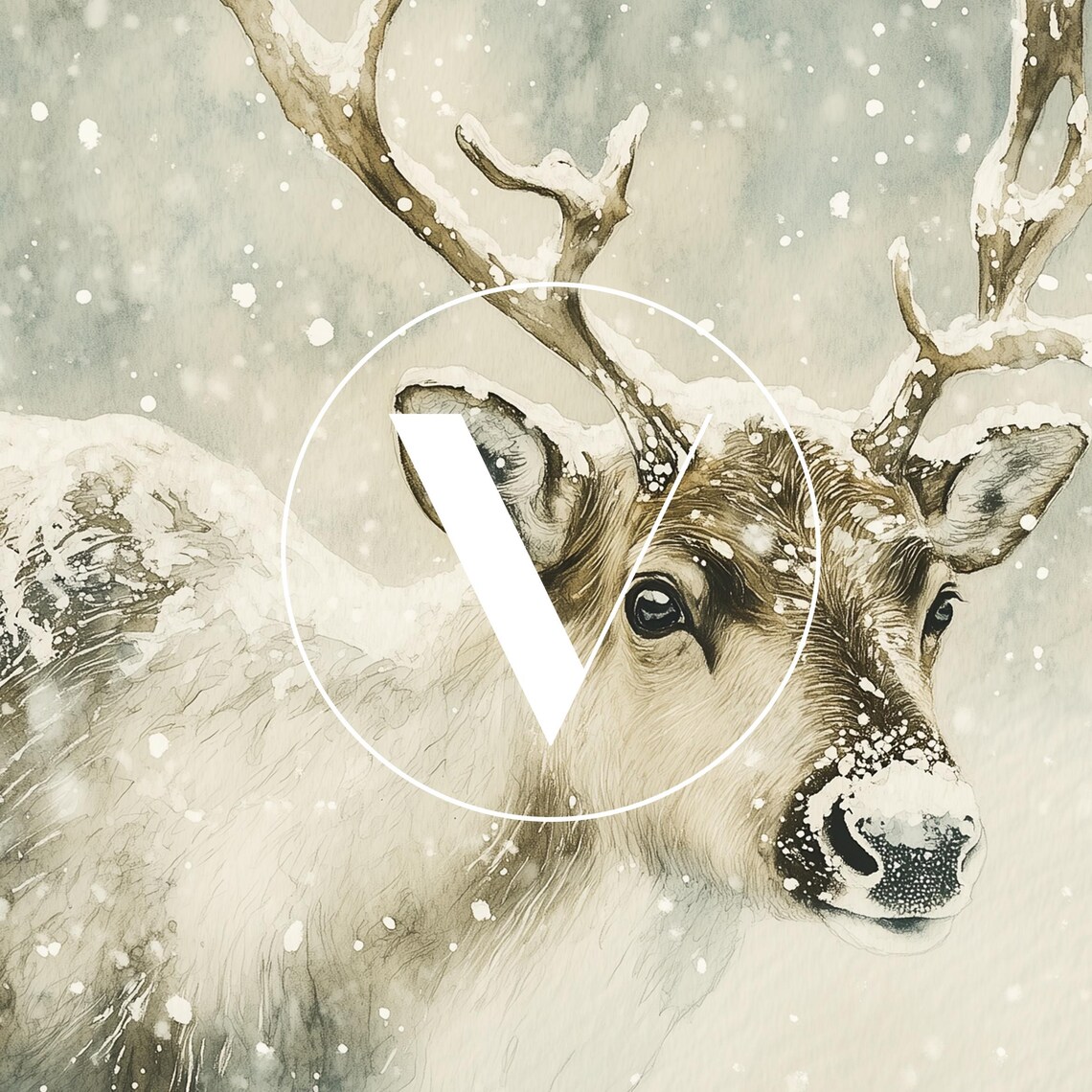 Santas Reindeer Christmas Art Print, Holiday Winter - Image 3