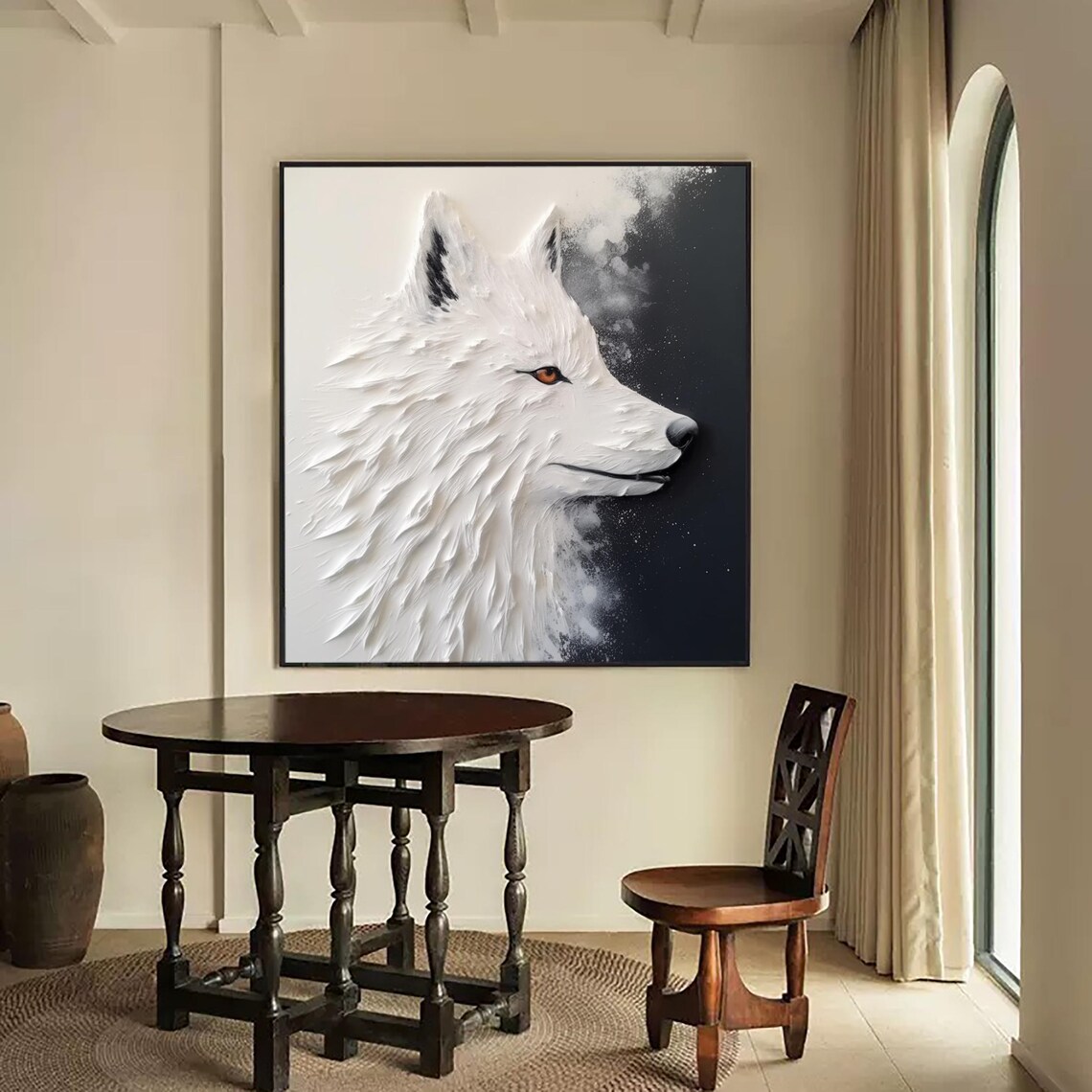 White Fox Head 3D Textured Painting Wildlife Animal Profile Canvas Wall Art - Image 3