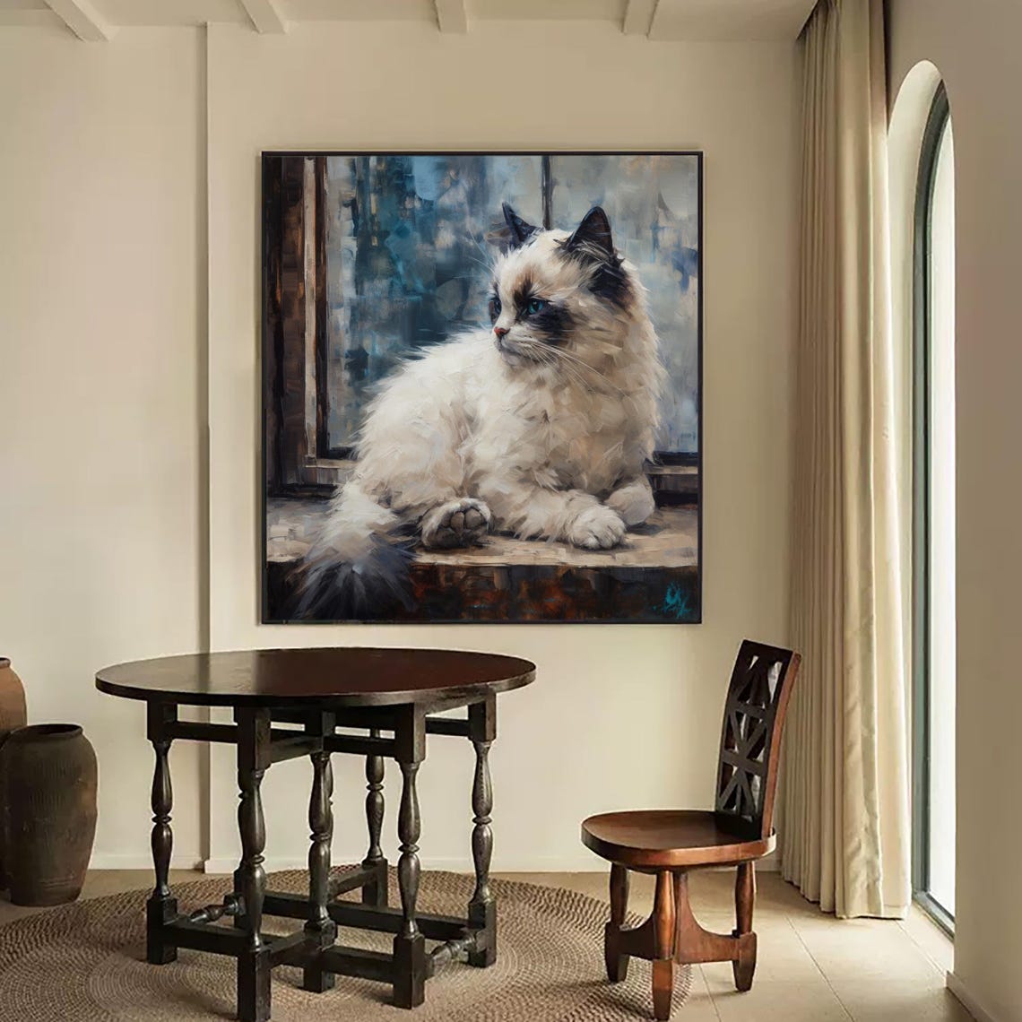 Cute Cat Original Oil Painting White Cat Painting Cat Portrait Hand Painted Artwork Animal Art Cat Oil Painting Window Sill Unique Gift - Image 3