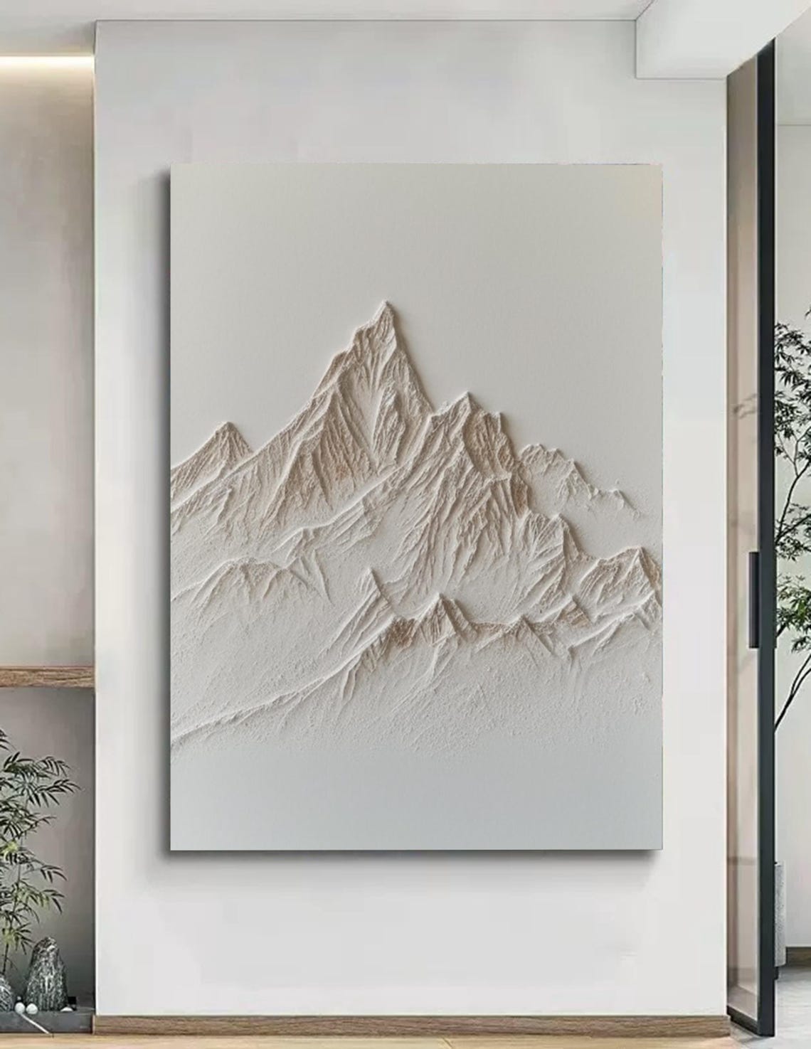 Original White Brown Texture Wall Painting Large White 3d Texture Mountain Original White Mountain White Mountain Painting Home Decoration