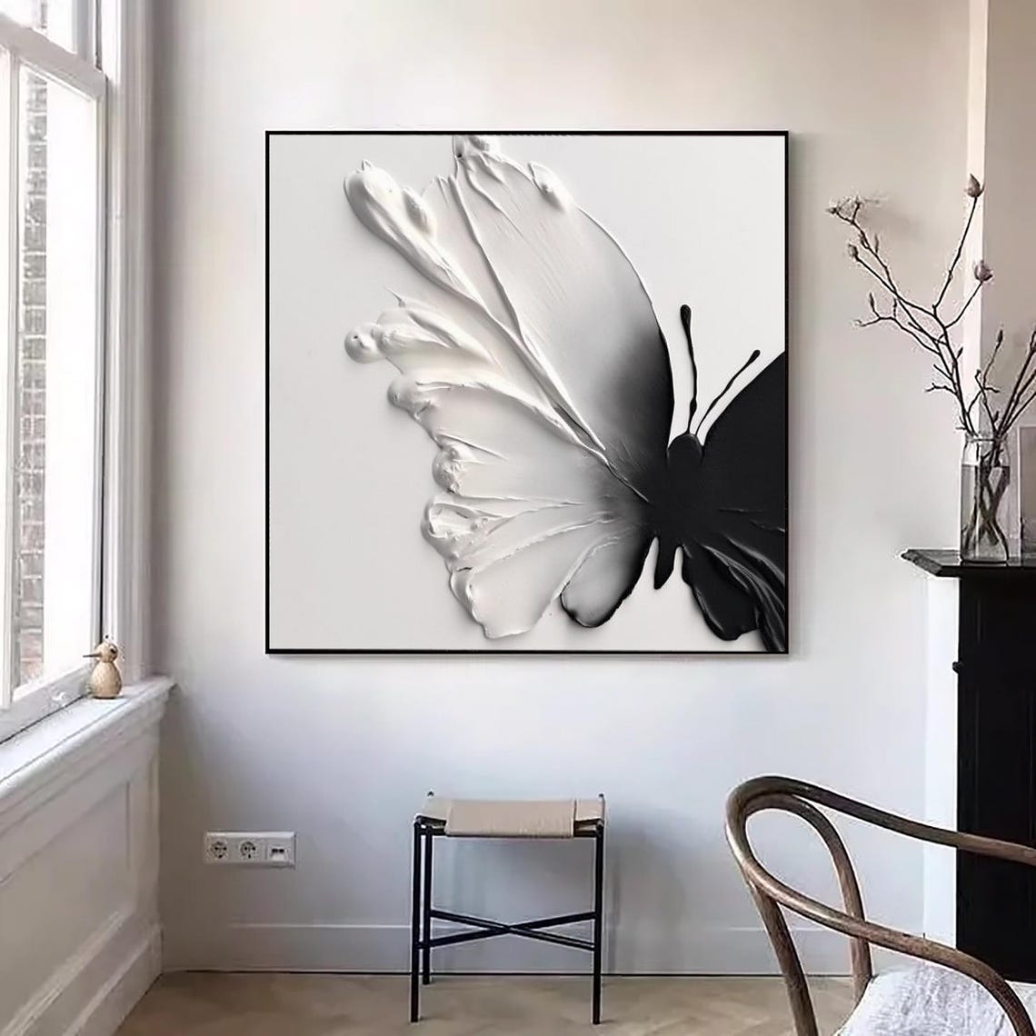 Large Texture Butterfly Acrylic Painting White Texture Butterfly Oil Painting Abstract Butterfly Painting Textured Original Painting - Image 2