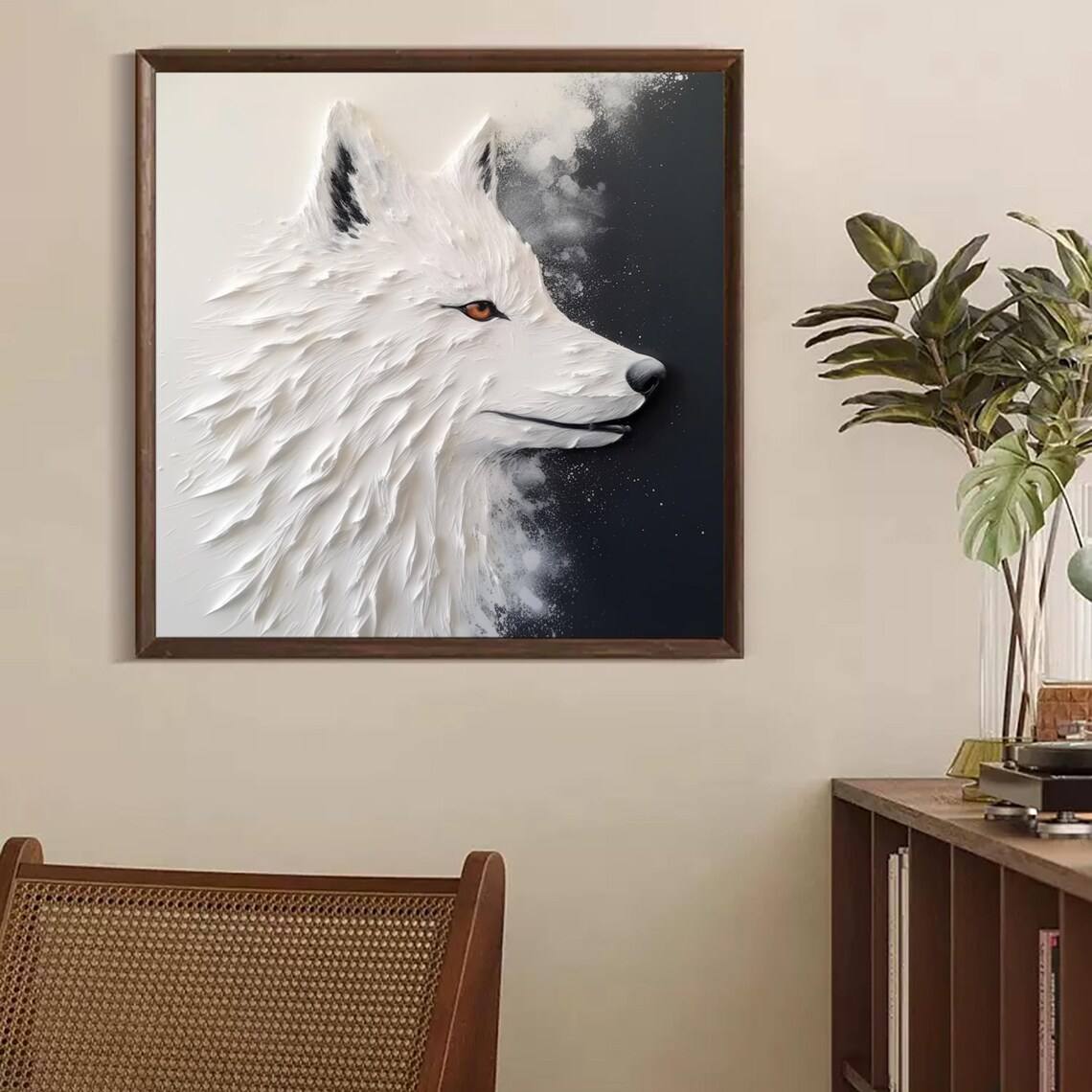 White Fox Head 3D Textured Painting Wildlife Animal Profile Canvas Wall Art - Image 2