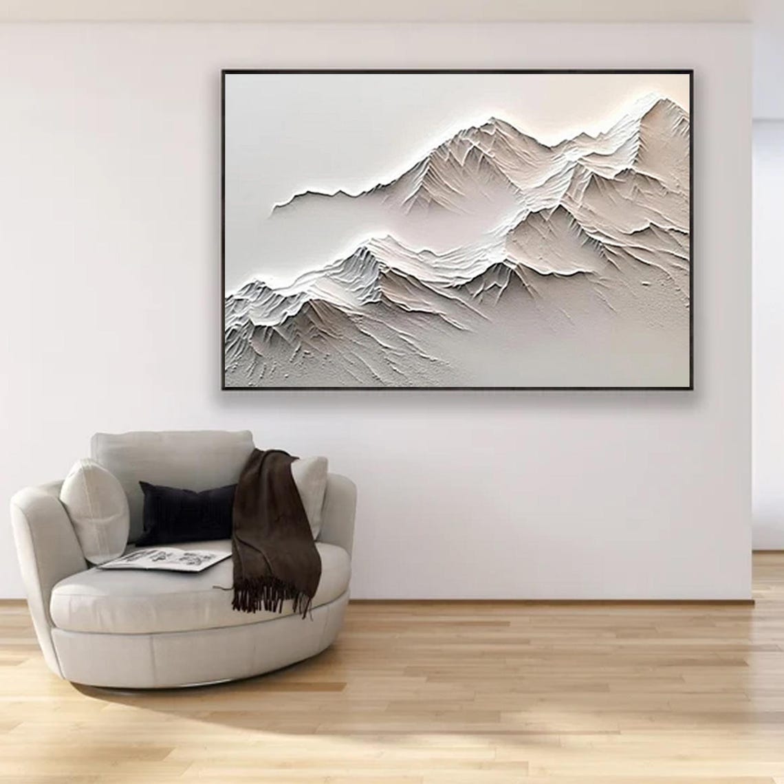 Original White Texture Wall Painting Large White 3d Texture Mountain Original Mountain Painting White Mountain Painting Home Decoration - Image 3