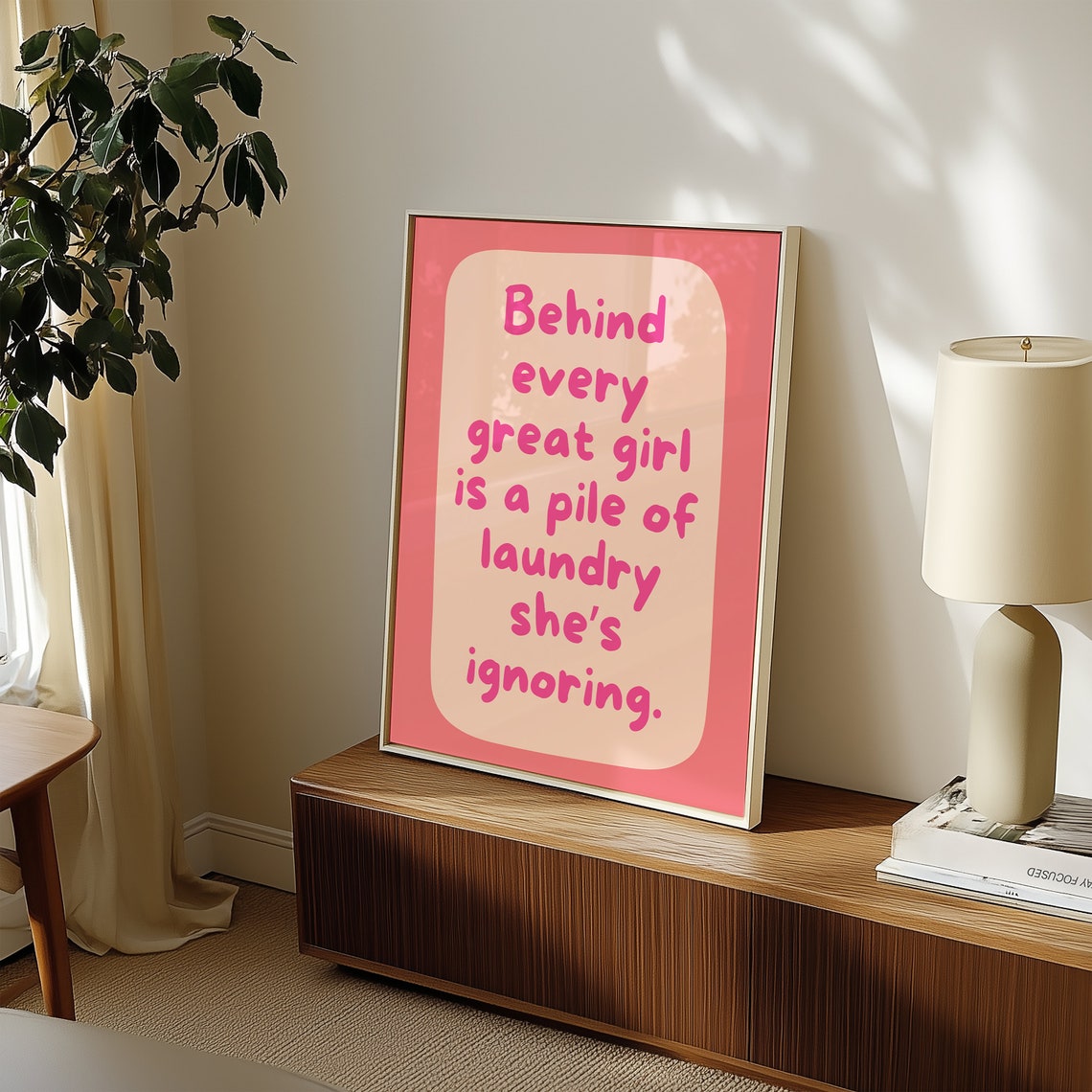 Funny Laundry Quote Wall Art Behind Every Great Girl Print Humorous Home Decor Pink Poster For Laundry Room Inspirational Gift - Image 2