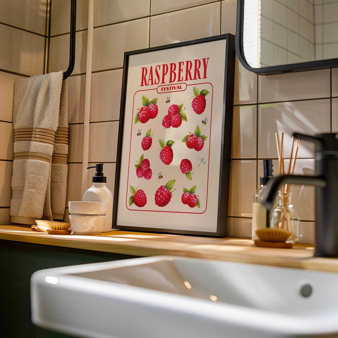 Raspberry Festival Vintage Botanical Fruit Kitchen Wall Poster - Image 2