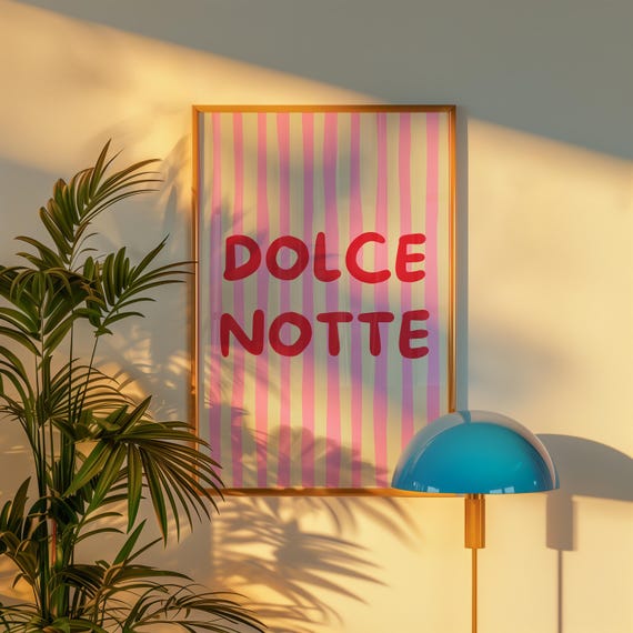 Dolce Notte Pink Striped Print Modern Minimalist Wall Art Instant Bedroom Decor Inspirational Gift Italian Wall Art