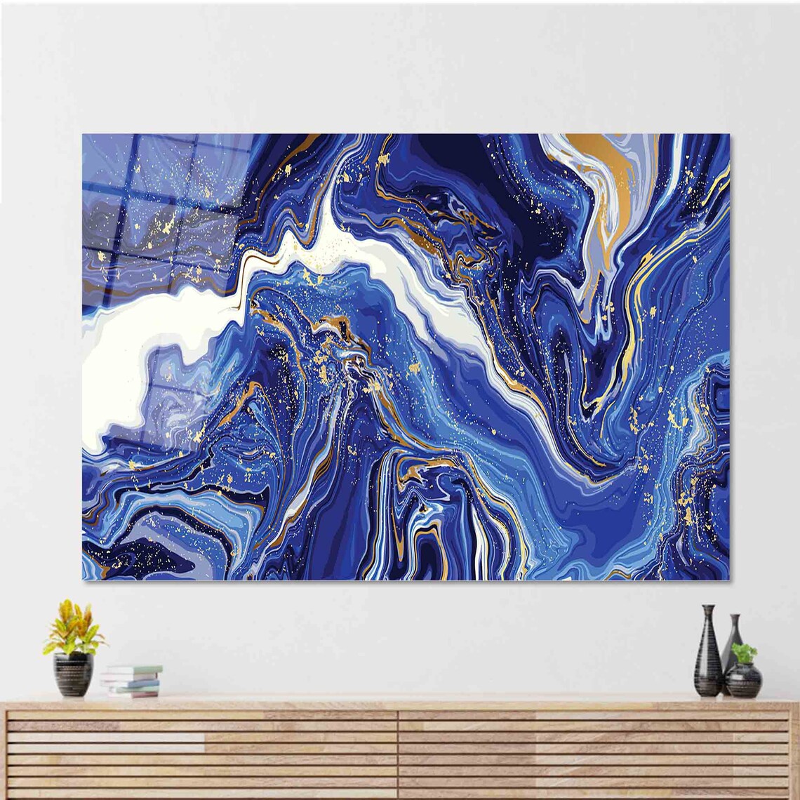 Abstract Marble Art Poster, Navy Blue and Gold - Image 2