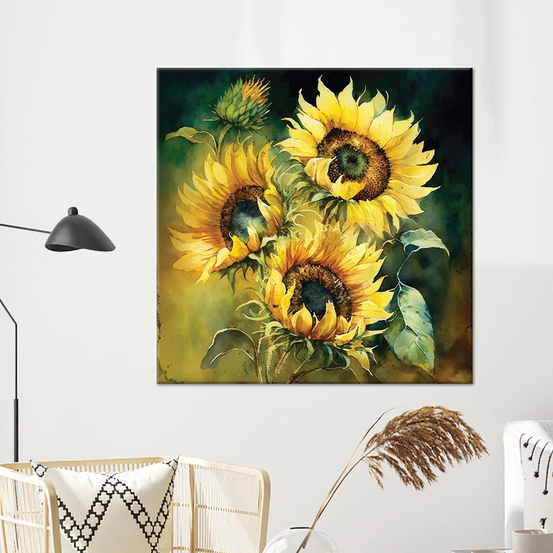 Yellow Sunflowers In Watercolor Painting Warm Cheerful Floral Poster