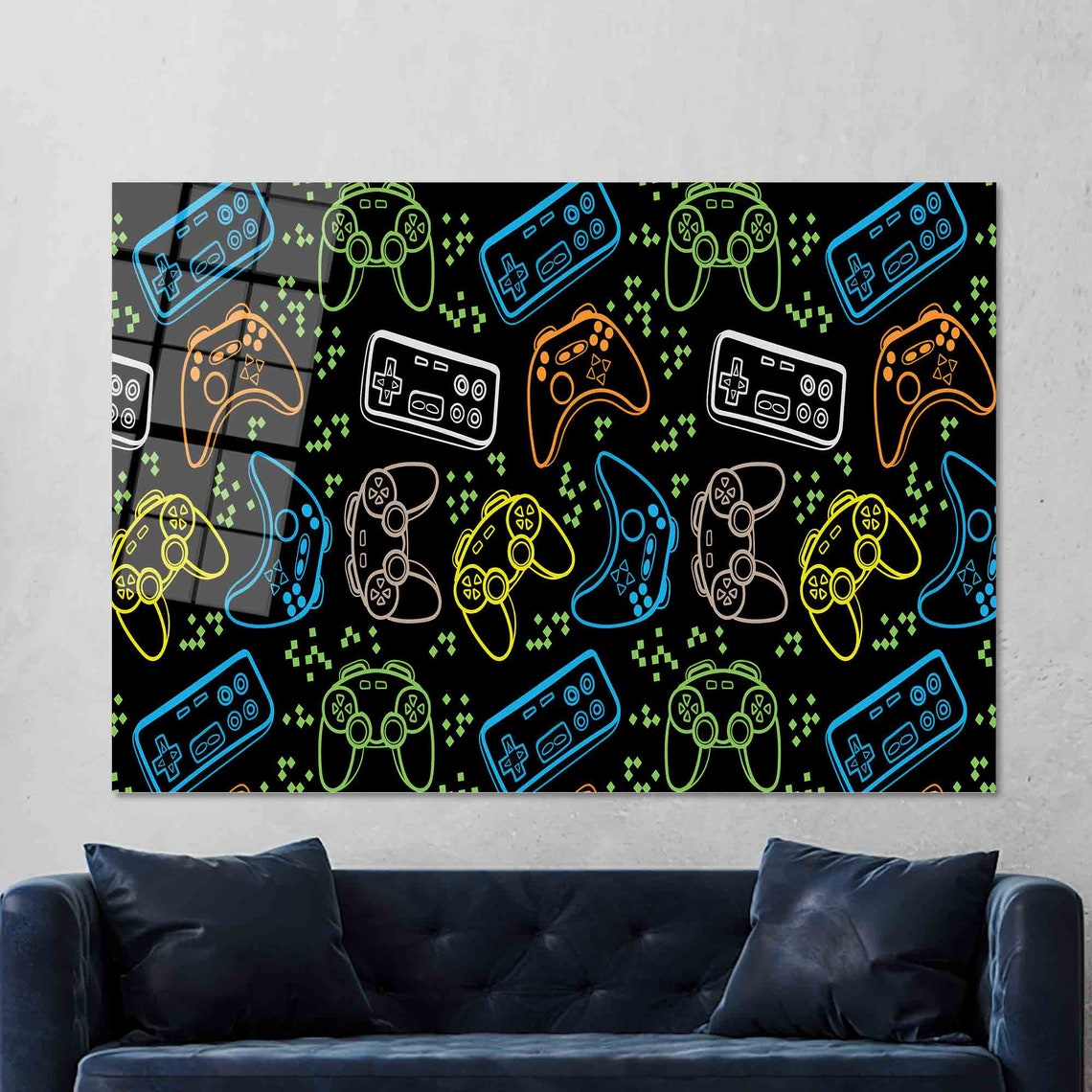 Neon Game Controllers Pattern Retro Gaming Room Decor Poster - Image 2
