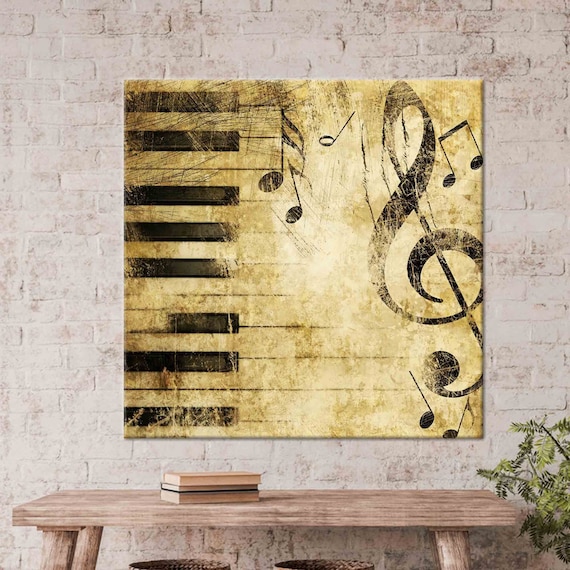 Vintage Piano Keys and Treble Clef Grunge Gold Parchment Poster