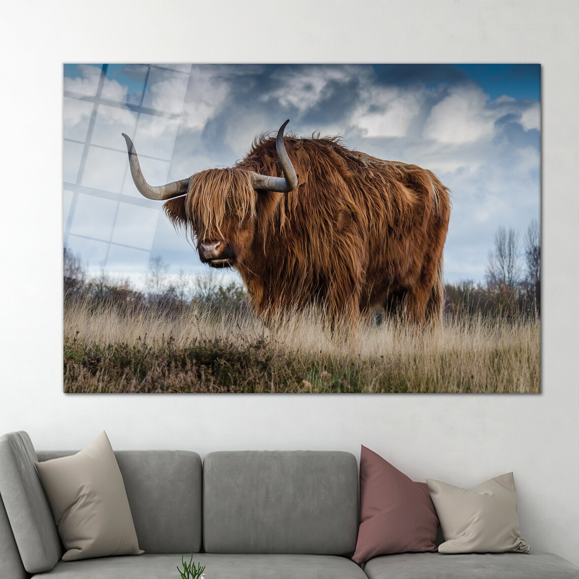Shaggy Highland Cow Golden Field Cloudy Sky Farm Animal Poster - Image 2