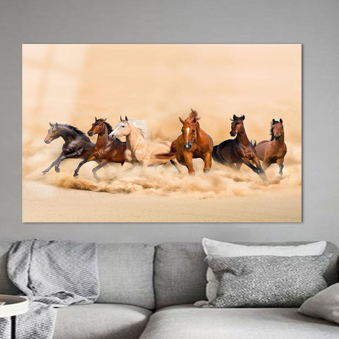 Six Wild Horses Galloping Through Desert Dust Storm Photo Poster - Image 2