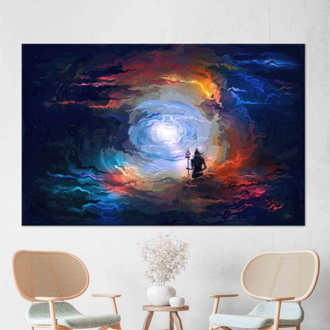 Cosmic Trident Silhouette Sacred Vortex Hindu Mythology Art Poster
