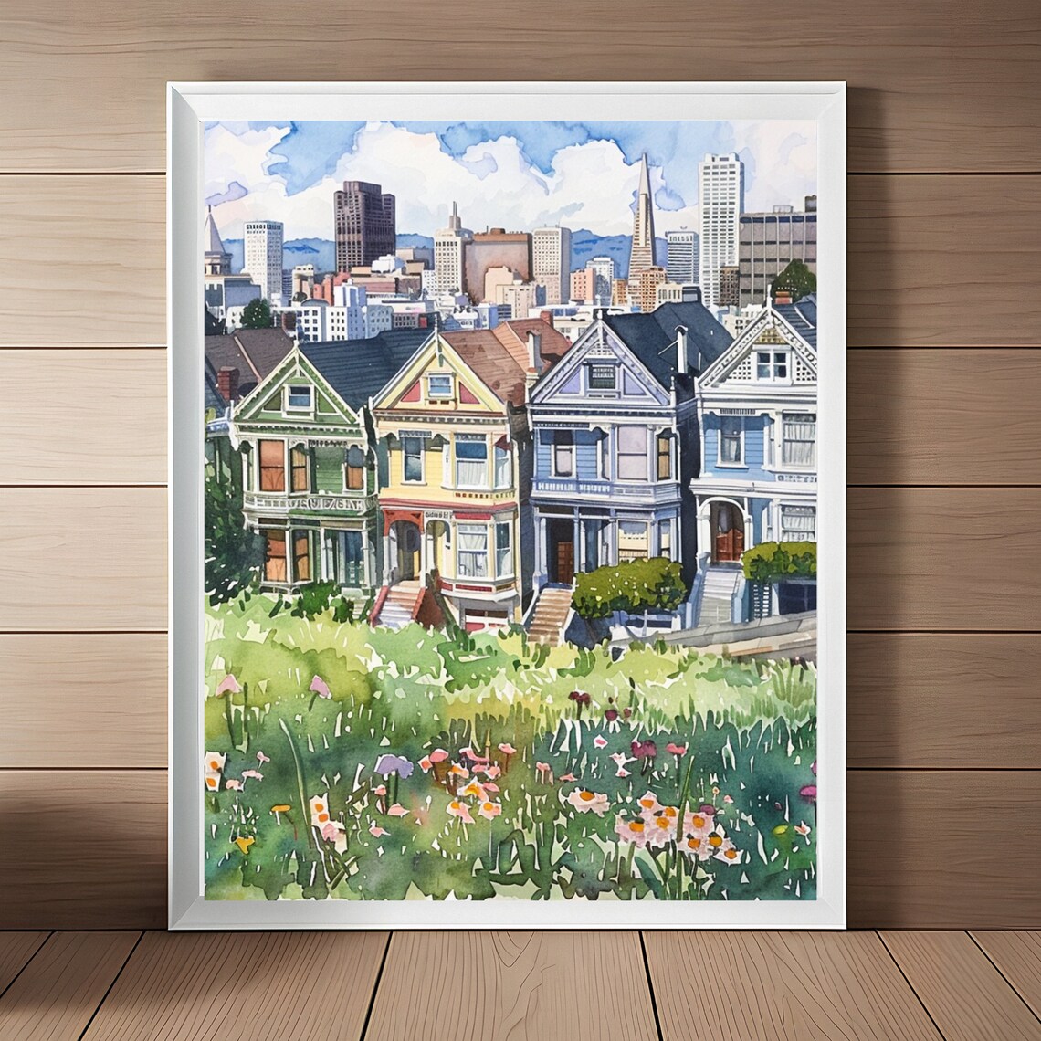 San Francisco Painted Ladies Victorian Houses Watercolor Art Poster