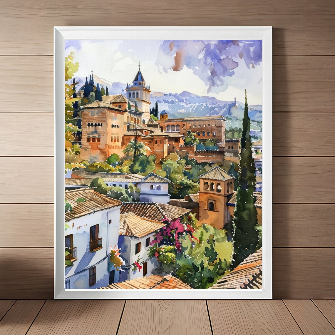 Granada Spain Alhambra Old Town Sierra Nevada Watercolor Poster