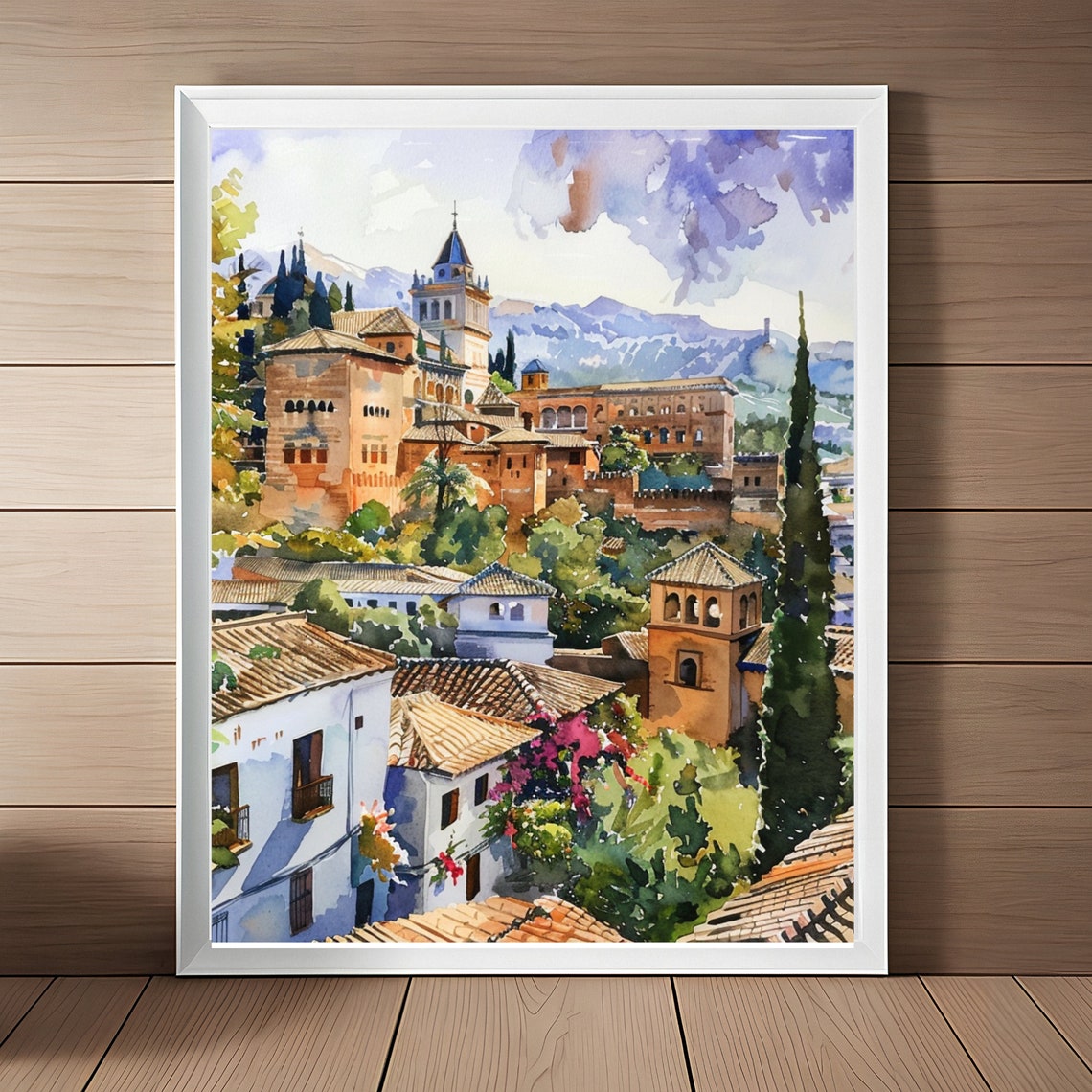 Granada Spain Painting Colonial Andalusia Wall Art Southern Spain Watercolor Art Print Cityscape Art Europe Travel Art European Art