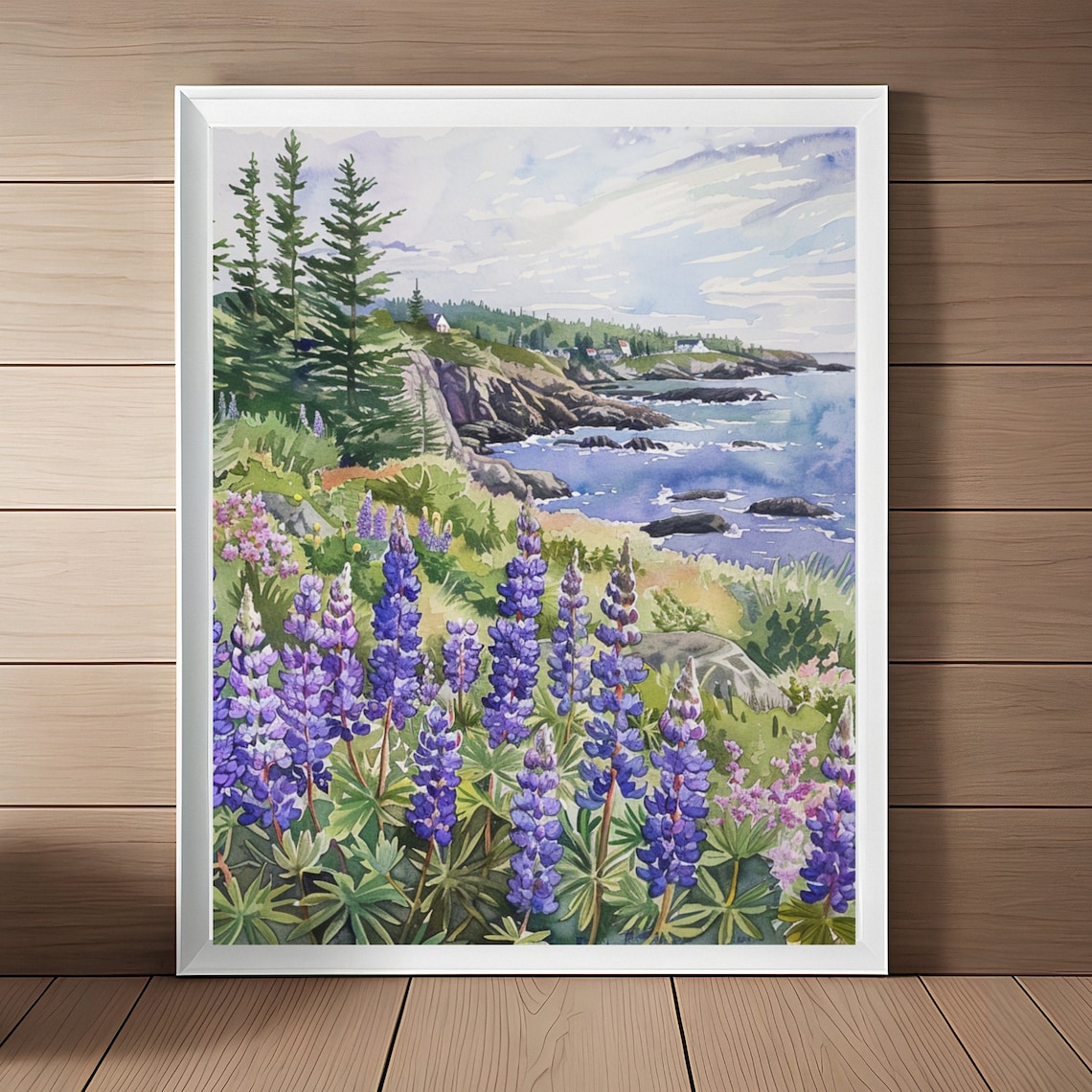 Maine Coastal Seascape Watercolor Art Print