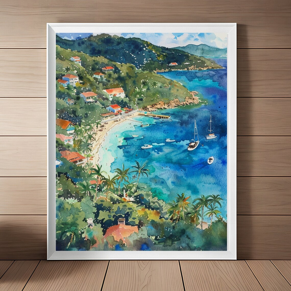 St John Watercolor Art Print, Caribbean Beach Seascape