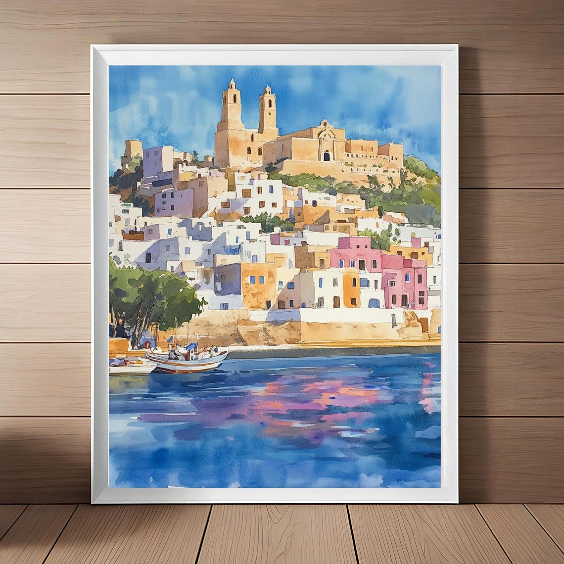 Ibiza Art Mediterranean Island Art Spain Travel Poster Seascape Watercolor Painting Santa Maria Europe Poster European Travel Gift