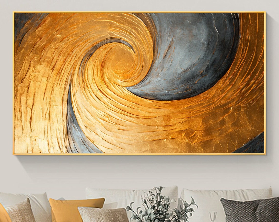Gold and Black Spiral Swirl Abstract Texture Artwork Oil Poster