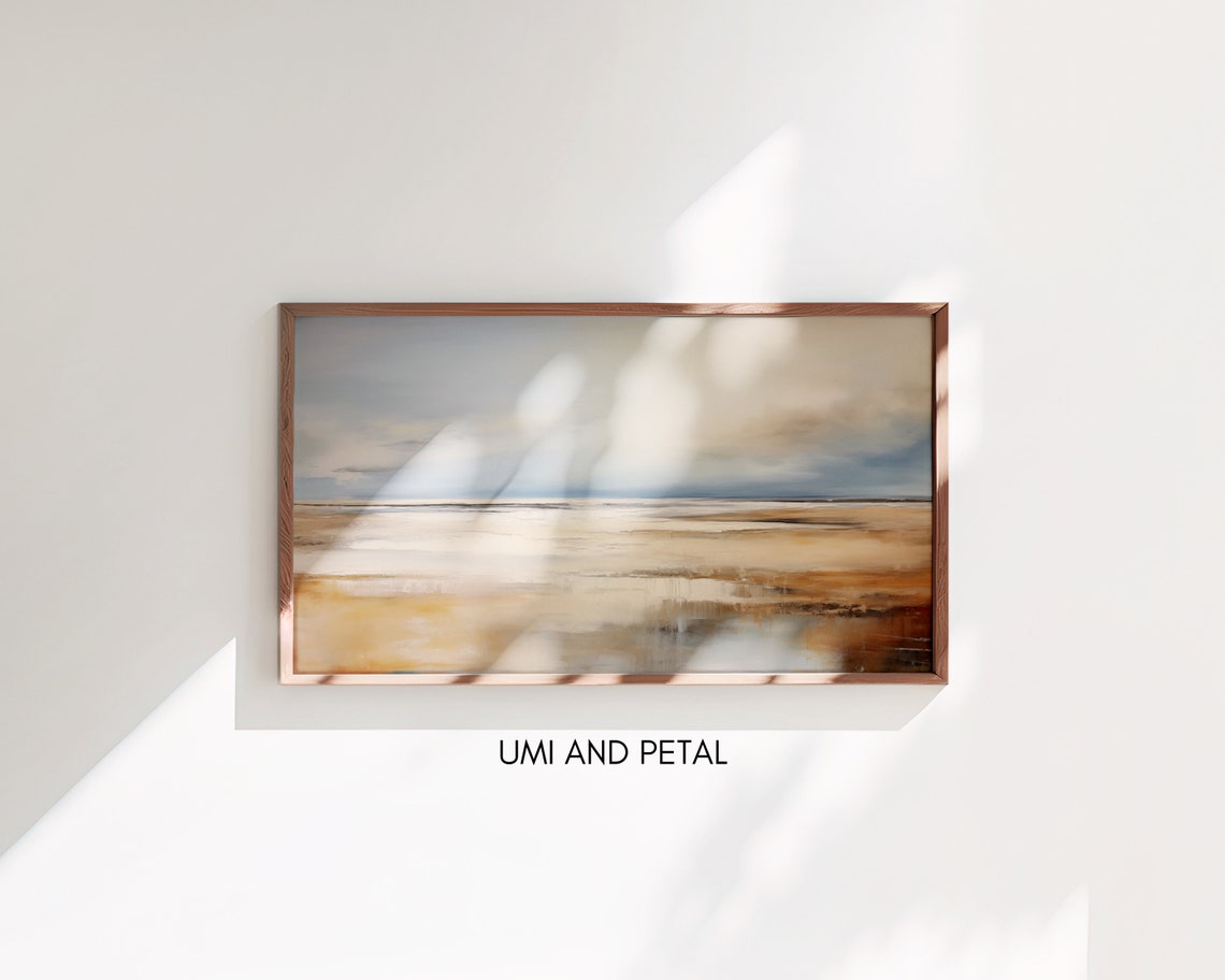 Warm Beige Abstract Seaside Minimalist Coastal Oil Painting Poster - Image 3