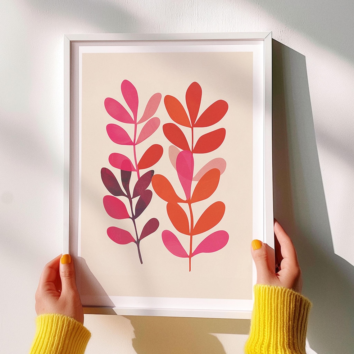 Red Pink Botanical Leaves Matisse Inspired Minimalist Art Poster