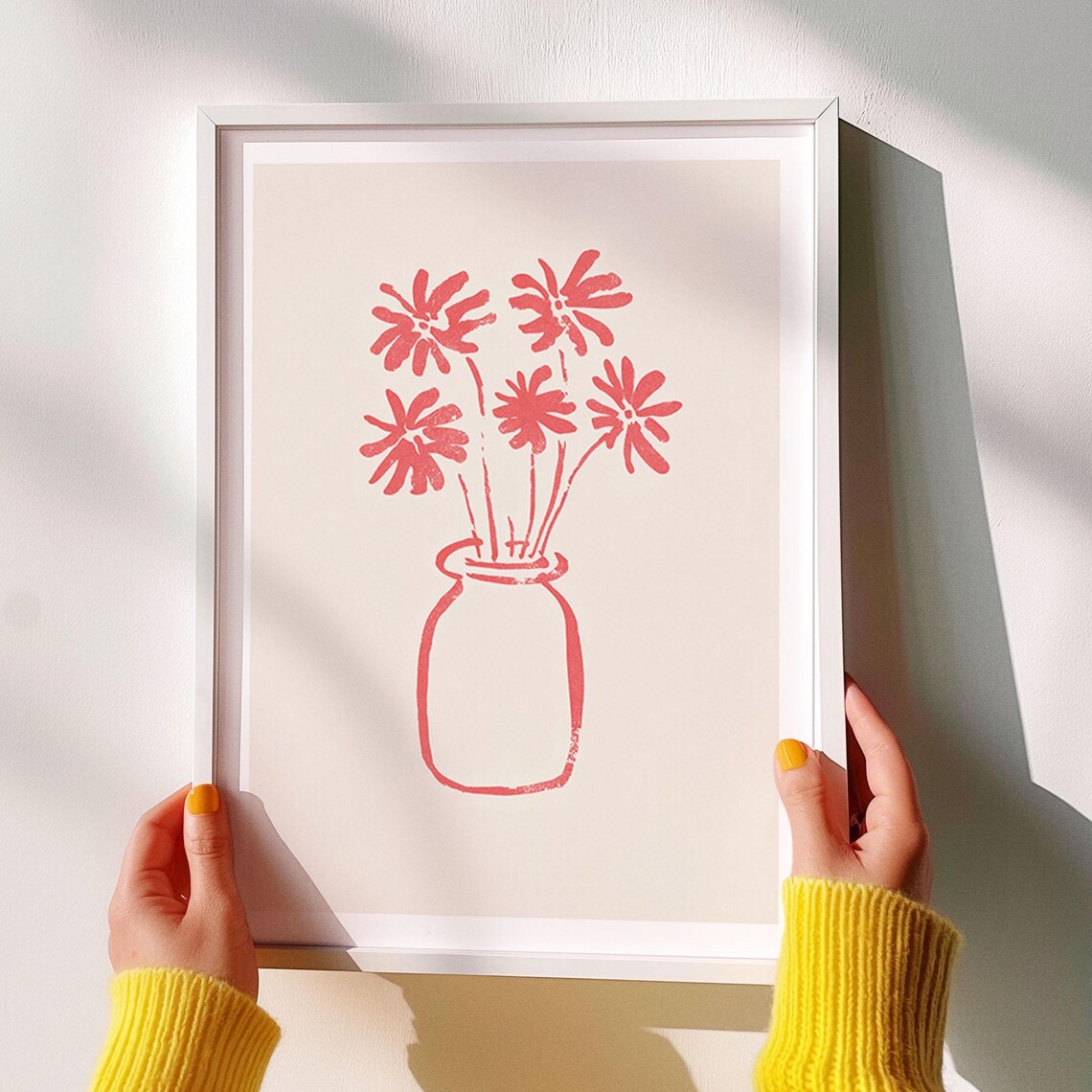 Minimalist Flower Print Red Floral Line Art Poster Wall For Modern Home