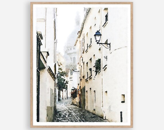 Paris Montmartre Street Watercolor Sacre Coeur Alley View Poster