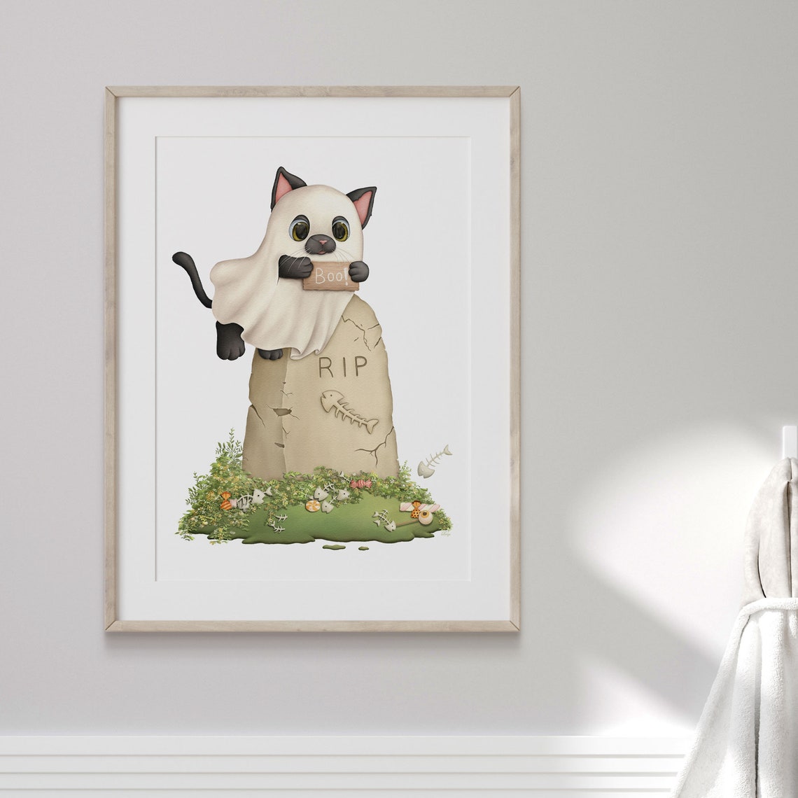 Spooky Black Cat Ghost Boo Cute Halloween Kitten Tombstone Poster